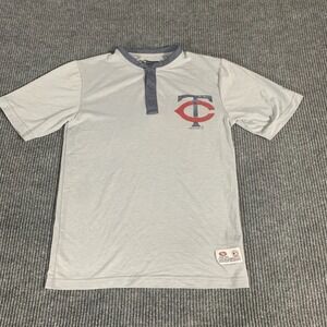 Minnesota Twins T Shirt Adult S Gray Henley Short Sleeve‎ MLB Baseball True Fan